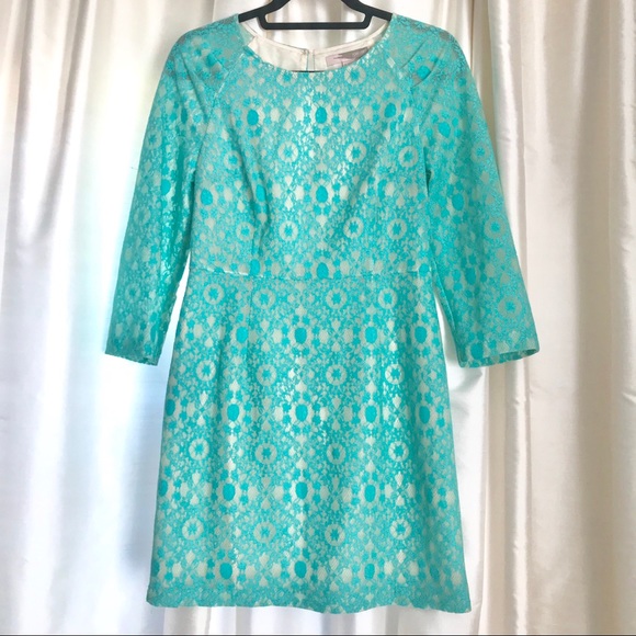 Aqua lace mod style dress - Picture 1 of 6